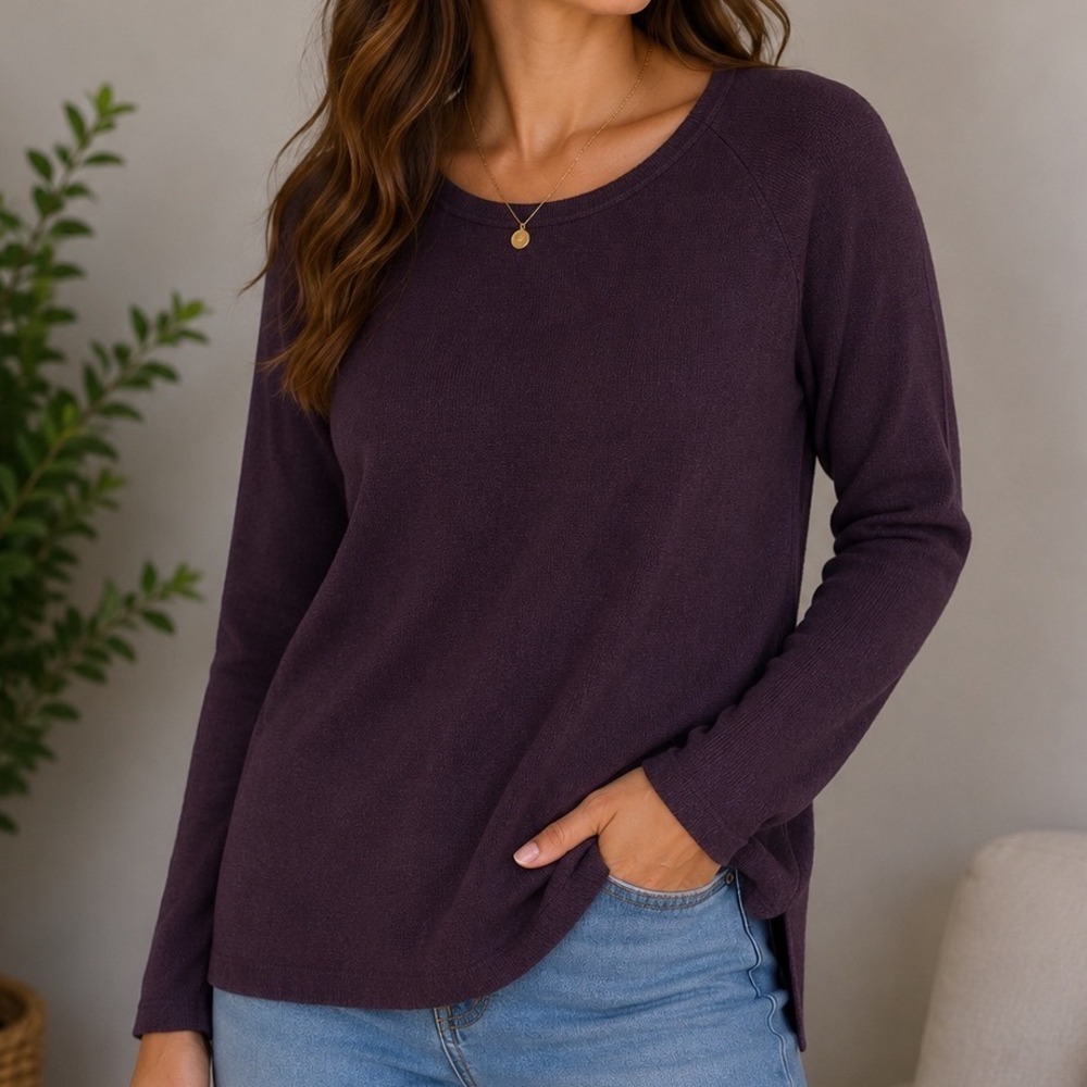 J.Jill Merino Wool Sweater Women's XL Purple Minimalist‎ Quiet Luxury Tunic